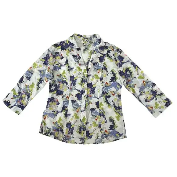 Harve Benard Womens‎ Linen Blend Top Size Large Watercolor Floral Button Up - Picture 6 of 9